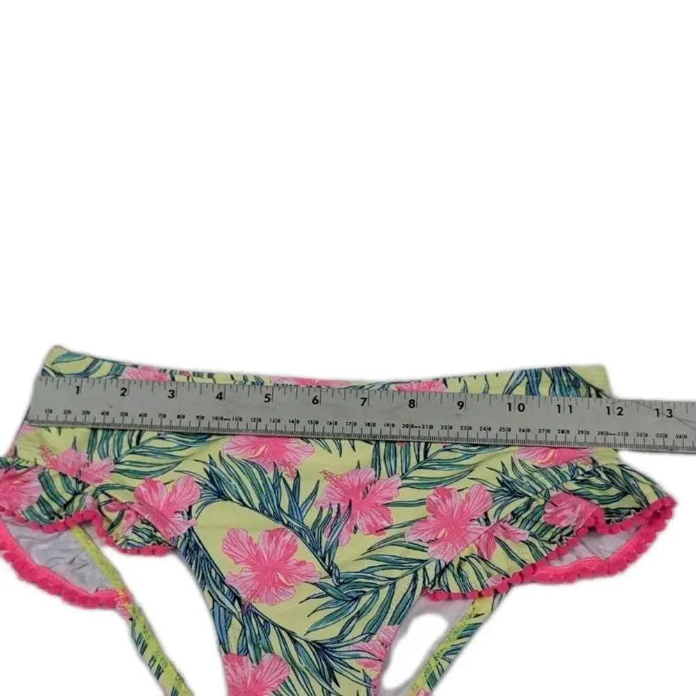 Nicole Miller Ruffled Girls Size 12 Bikini Swim Bottom Pink Green Floral